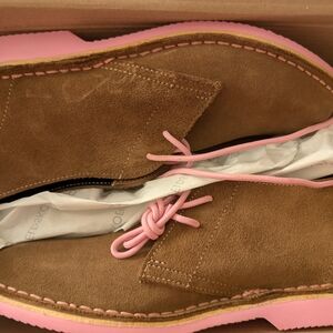 Brown Suede Shoes with Pink Soles
